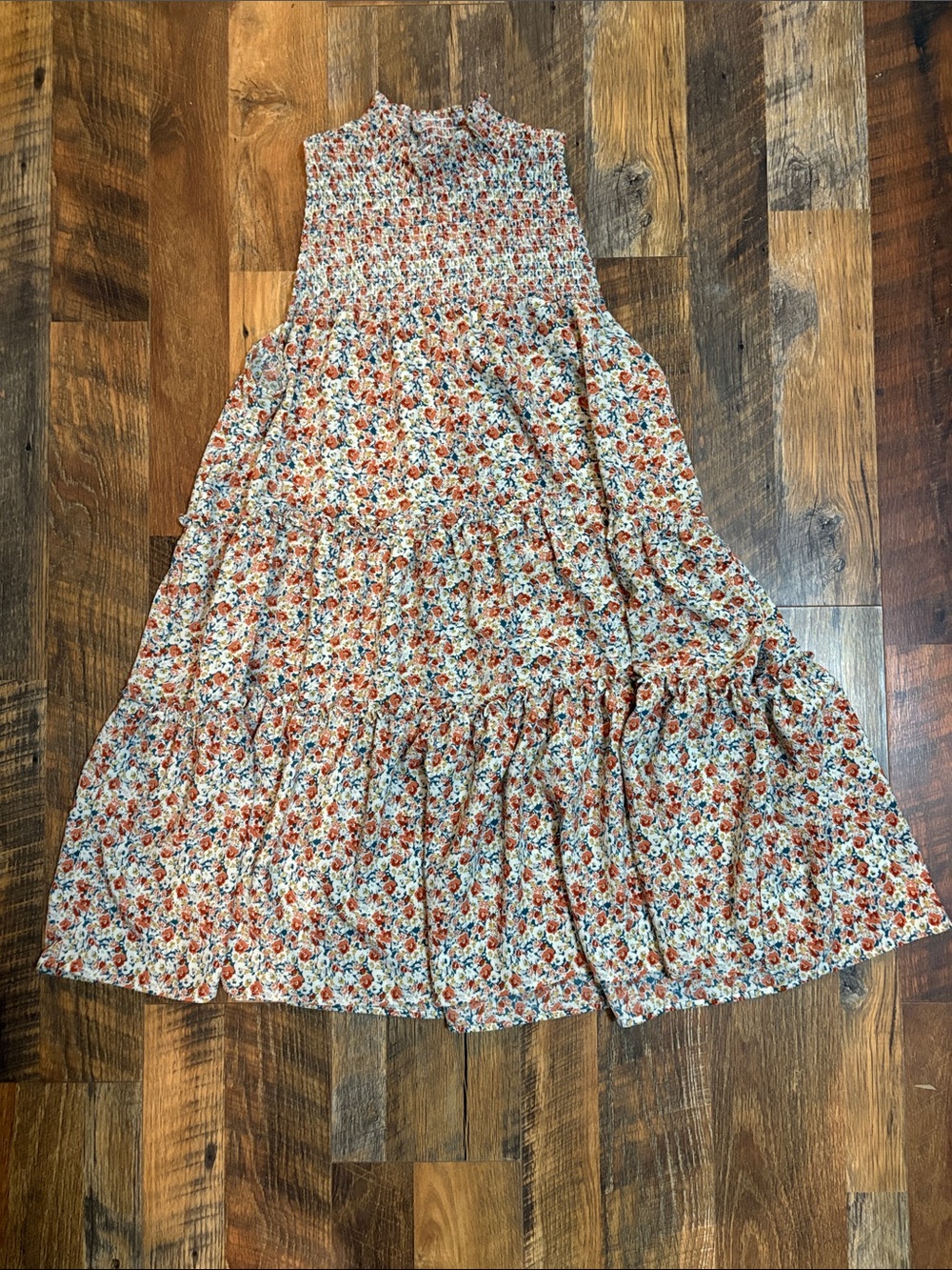 Plus Size Floral Tiered Smocked Mock Meck Dress